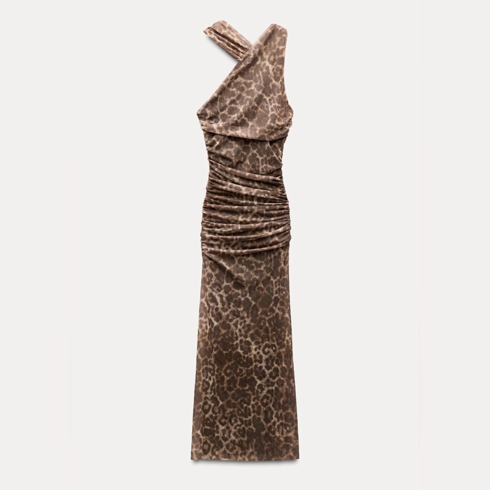 Zara Brown Leopard One-Shoulder Dress - Picture 2 of 2